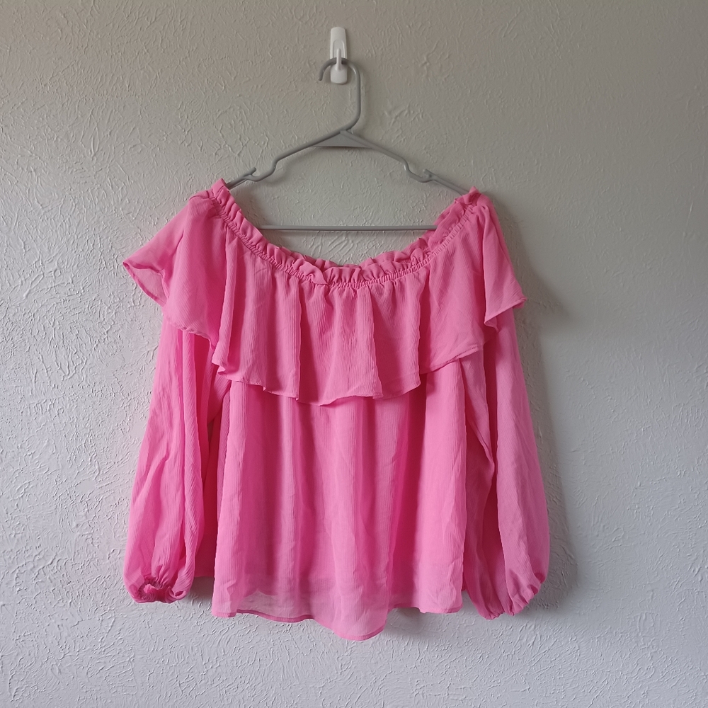 H&M Pink Off-Shoulder Ruffle Blouse